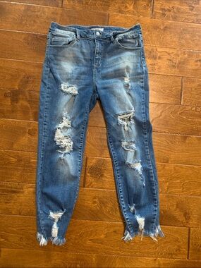 Cello Distressed Skinny Jeans in Blue Wash